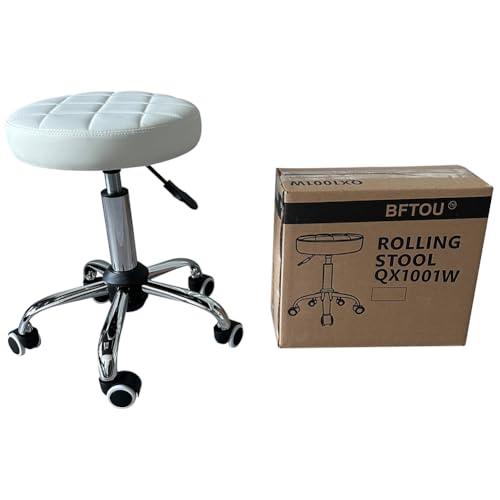 White Classic Swivel Stool with Wheel for Salon Work Home SPA Shop Height-Adjustable and Cost-Effective Rolling Stool Chair Small