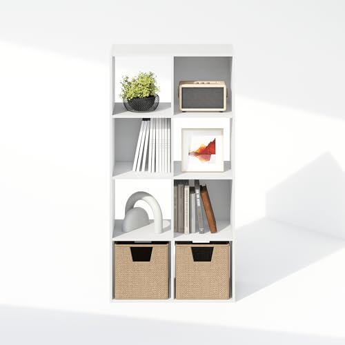 White 8-Cube Book Shelf - Modern Cube Storage Organizer for Living Room & Bedroom