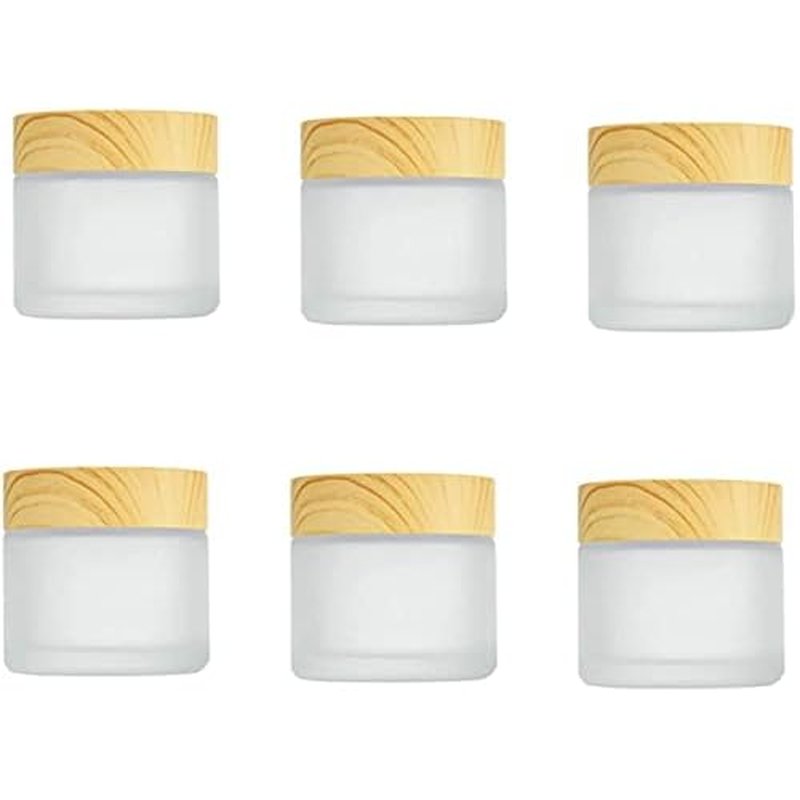 6 Pcs 30 Gram/30 ml Empty Jars Round Frosted Glass Cosmetic Cream Jar Bottle Wood Grain Lid Cosmetic Container Refillable Glass Cream Box Lotion Cream Pot Jars for Makeup Lip Balm Eye Cream