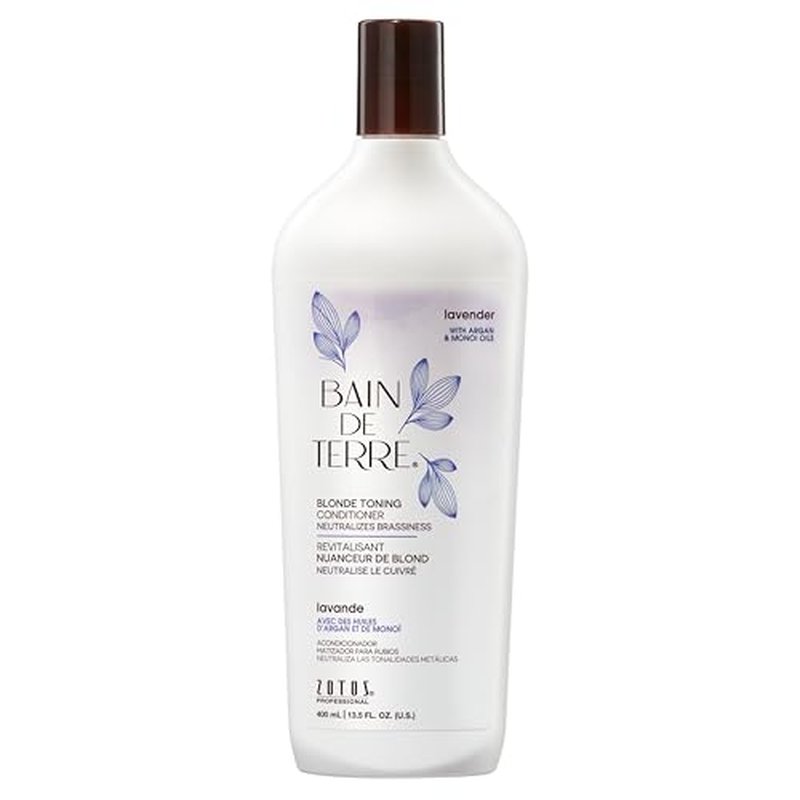 Bain de Terre Lavender Blonde Toning Conditioner, Neutralize Brassy Tones for Cool Blonde, Highlighted or Gray Hair, with Argan & Monoi Oils, Paraben-Free, Vegan,13.5 Fl Oz