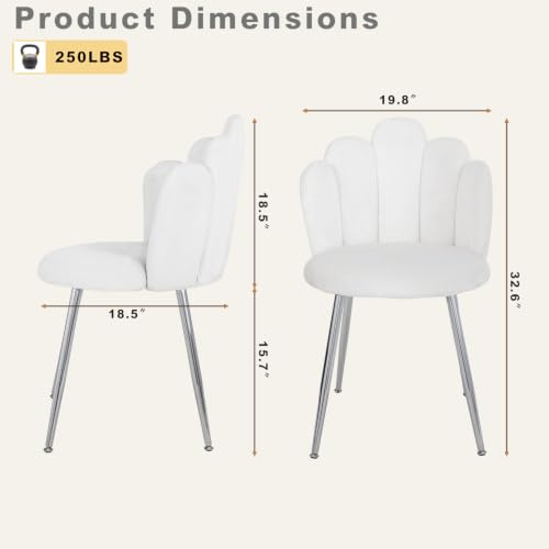 White Velvet Vanity Chair with Back Support and Metal Legs - Midcentury Modern Accent