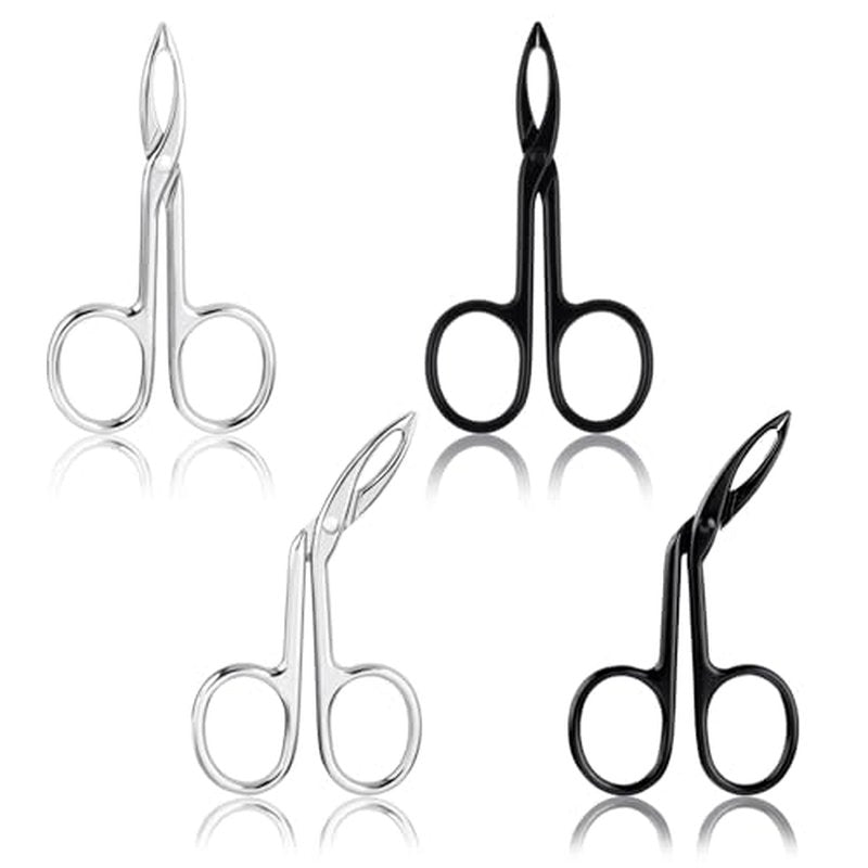 4 Pieces Eyebrow Tweezers Scissor Handle Set Flat Straight Tip Hair Plucker and Slanted Tip Shaped Eyebrow Facial Remover Stainless Steel Brow Tweezers for Women Men(Silver,Black)