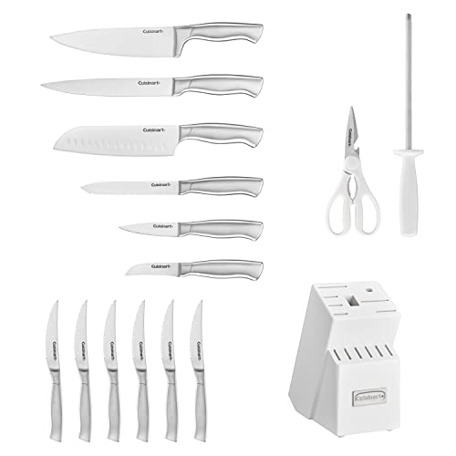 Cuisinart 15-Piece Stainless Steel Knife Set with Block - White