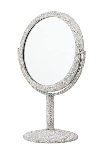 Bling Vanity Mirror with 2X Magnification - Crystal Rhinestone Double-Sided Makeup Mirror - TISHAA Variation of 2X Lens Version