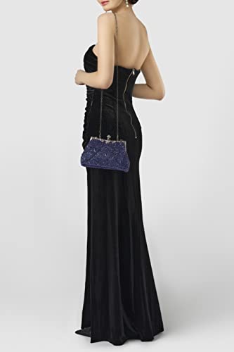 Blue Beaded Sequin Vintage Clutch Evening Bag for Women - 1920s Gatsby Style