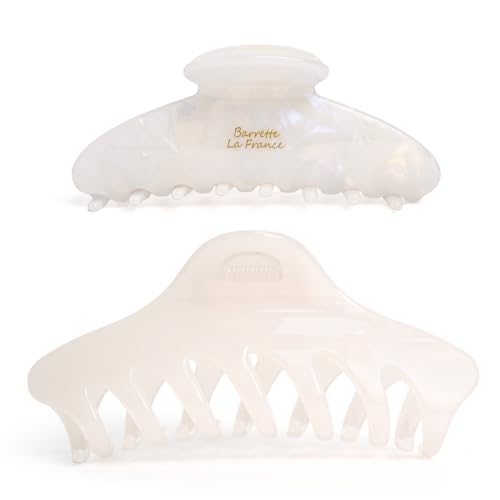 GlamUp 2Pcs Hair Claw Clips XL 5.5in & M 4.3in Acetate, White Pearl & Jelly Blush Pink – Strong Hold Gift Box