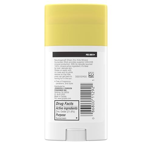 Neutrogena Sheer Zinc Oxide Kids Mineral Sunscreen Stick, Broad Spectrum SPF 50+ & UVA/UVB Protection & Water Resistant with Residue-Free, No-Mess Application, Oil- & Paraben-Free, 1.5 oz