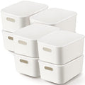 Plastic Storage Bins with Lids - 8 Pack White 14 x 10.5 x 6.5 in - Home & Office Organization