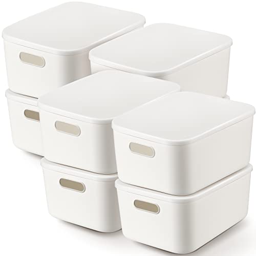 Plastic Storage Bins with Lids - 8 Pack White 14 x 10.5 x 6.5 in - Home & Office Organization