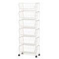White 6-Tier Tall Wire Storage Baskets with Lockable Wheels - Vertical Kitchen Organizer