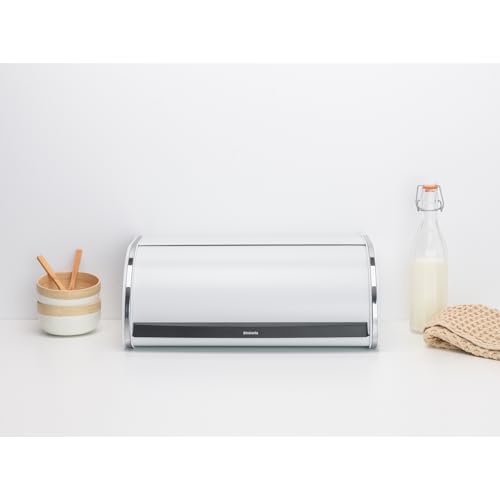 Large White Metal Bread Box with Roll Top Lid for Kitchen Countertop - Fits 2 Loaves
