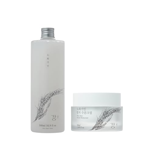 The No Grainer Set - Rice Bran Toner 16.9 Fl oz & Rice Moisturizer, Hydrating & Soothing, Gentle Facial Korean Skincare