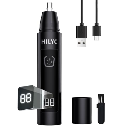 Professional Nose Hair Trimmer, LED Display, USB Rechargeable, Waterproof Double-Edge Blade for Men, Women, IPX7 Rated (Flat)