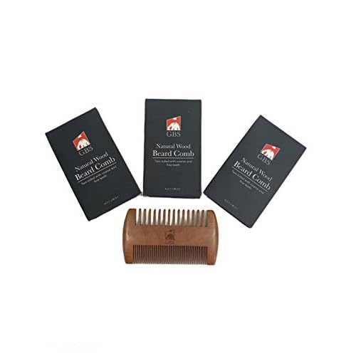 G.B.S 2-Sided Dual Action Fine and Coarse Teeth Beard Comb Wood Durable, Pack of 3