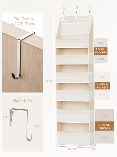 Over the Door Closet Organizer 6 Shelves & 13 Mesh Pockets — 2 Pack Beige