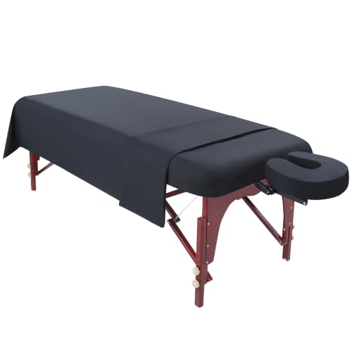 Black Microfiber Massage Table Sheet Sets 3 Piece - 2 Sets with Fitted & Flat Sheets & Face Covers