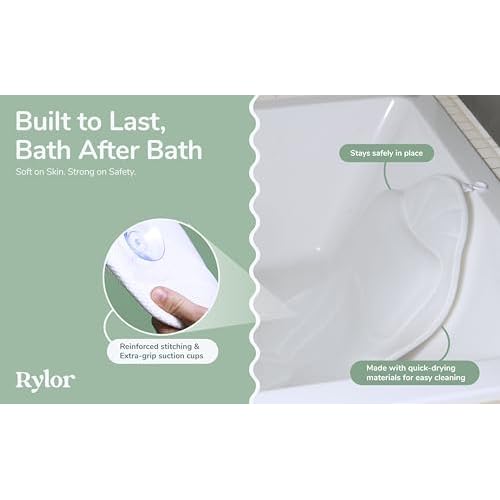Rylor Full Body Bath Pillow ? Luxury Cushion for Bathtub | Extra Large & Thick | Premium Packaging - Head, Neck, Shoulder & Back Support ? Quick-Dry, Mold Resistant ? for Women & Men (White)