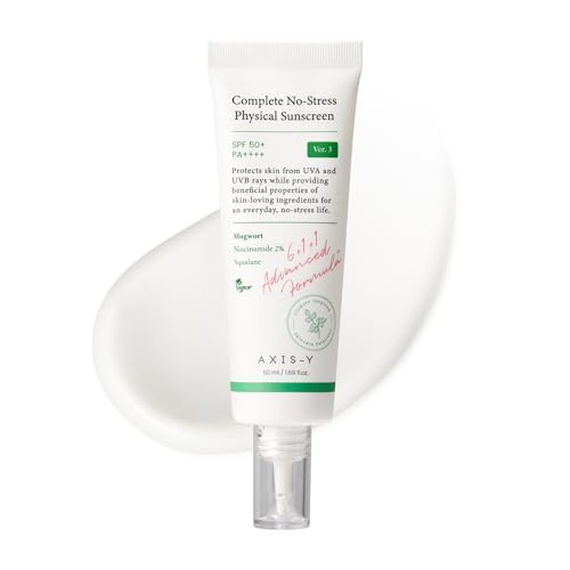 AXIS-Y Complete No-Stress Physical Sunscreen V3 - SPF 50 Mineral Face Sunscreen Moisturizer with 2% Niacinamide, Zinc Oxide for Broad Spectrum Sun Care - Vegan Korean Skin Care -1.69 fl. oz.