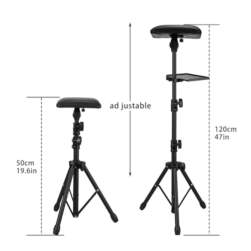 Tattoo Arm Rest Stand with Tray - Foldable PU Leather Cushion, Adjustable Height & Tilt, 50PCS Sponge Covers