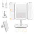 Rechargeable Trifold Makeup Mirror with Lights & Suction - 3X/2X/1X Magnification, 360° Rotation, Portable Vanity for Travel & Bedroom