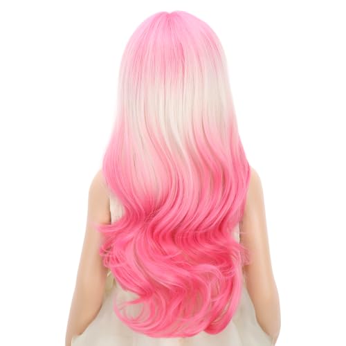 PATTNIUM Long Curly Wavy Kids Wig Blonde to Pink, Heat-Resistant Synthetic Hair