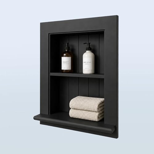Recessed Medicine Cabinet Wall Mount 14x18 Inch 2-Tier Black