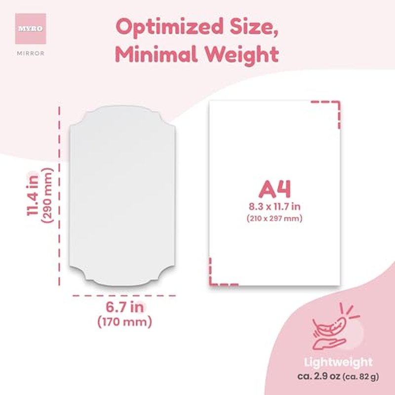 2PCS MYRO Self-Adhesive Designed Mirror 7" x 12¡° Shatterproof Locker Mirror Shower Bathroom Mirror with Strong Adhesive Tapes, Ideal for School Classroom Playroom Office Camping, 3.5OZ, Venetian