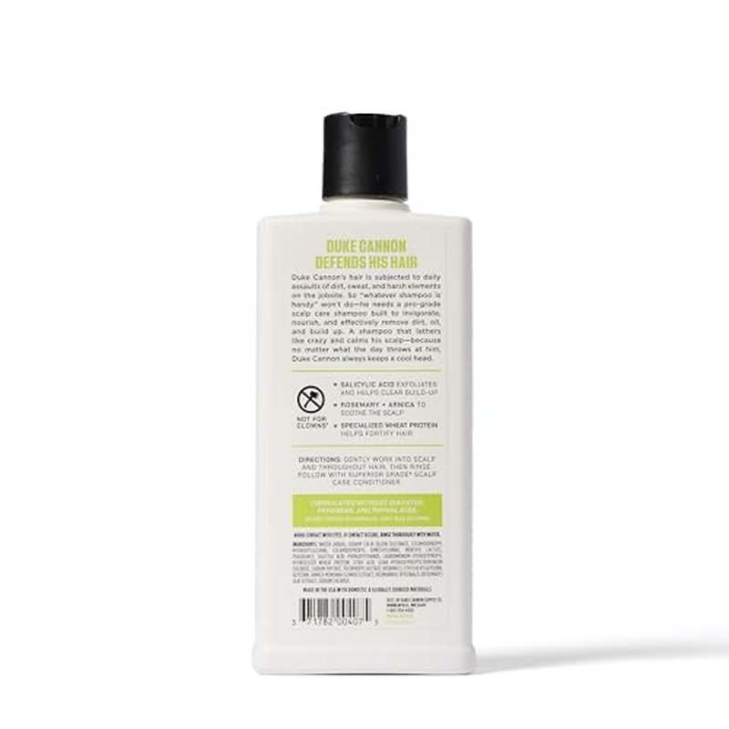 Duke Cannon Superior Grade Scalp Care Shampoo for Men, 14 oz ? Salicylic Acid for Build-Up Removal, Rosemary & Arnica for Scalp Soothing, Wheat Protein for Strength, Sulfate-Free