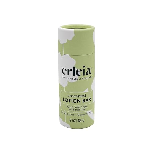 Erleia Unscented Vegan Lotion Bar - Travel-Friendly, Plastic-Free & Moisturizing