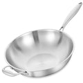 LOLYKITCH 14.5 Inch Tri-Ply Stainless Steel Wok Pan No Lid