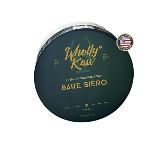 WhollyKaw Unscented Suitable for Sensitive Skin Bare Siero Tallow Shaving Soap Enriched with Donkey Milk, Water Buffalo Milk, Whey Proteins, Omega 3, Hops Extract No Essential Oils No Fragrance.