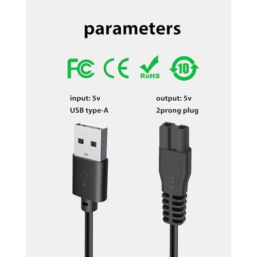Dog Charger Replacement for Oneisall Electric Clippers 3DE/A11/C61/K52NTS/N6/P2/X2/X3 Models, 3.3ft USB-A Charging Cord, with 1 Cleaning Brush