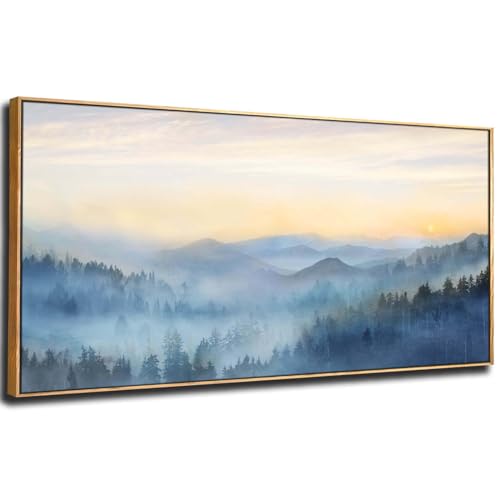 Blue Forest Tree Wall Art Canvas Print 20x40 Inches Framed Landscape Artwork