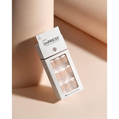 KISS imPRESS Press-On Manicure, Believe, Short Length Square, with PureFit Technology, Includes Prep Pad, Mini File, Cuticle Stick, and 30 Fake Nails