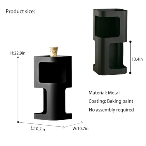 Small Metal Side Table with Storage Shelf - Black Trumpet Variant, Space-Saving Nightstand for Living Room & Bedroom