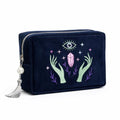 Velvet Zipper Pouch for Tarot Decks Crystals and Makeup - Mystical Organizer with Embroidery