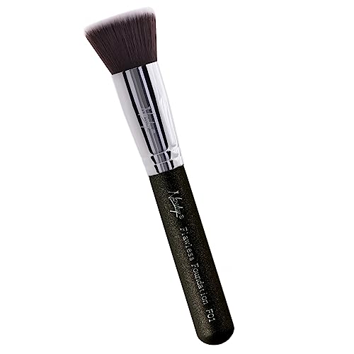 Nanshy Flawless Flat Foundation Brush for Powder, Cream & Liquid Makeup - Flat Top Foundation Brush for Smooth Application, Blending & Buffing - Dense, Firm Bristles - Vegan & Cruelty-Free - Black