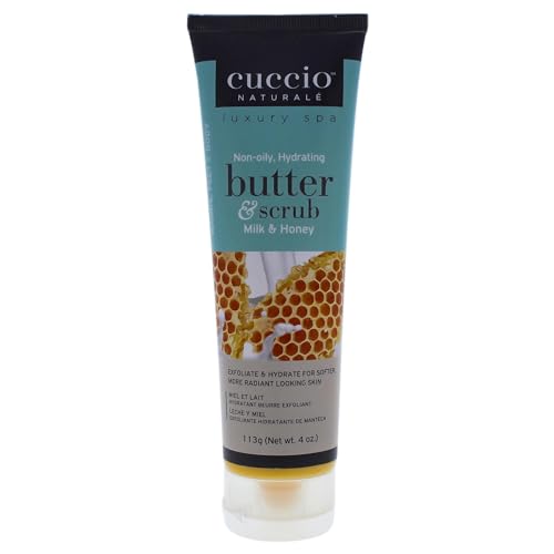 Cuccio Naturale Butter Scrub - Exfoliates And Hydrates - For Softer, Radiant Looking Skin - Infuses Moisture Into Dry Skin - Non-Oily 24 Hour Hydration - Creamy - Milk And Honey - 4 Oz