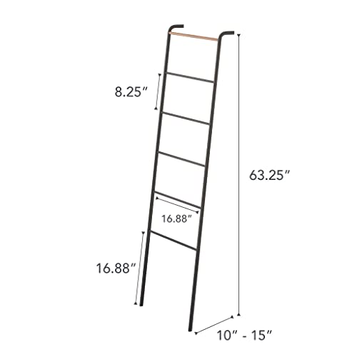 Black Steel Leaning Ladder Rack - Space Saving Wall Storage for Towels & Blankets