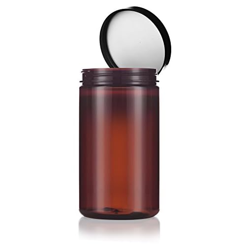 JUVITUS 32 oz Large Amber PET Plastic (BPA Free) Refillable Empty Jar with Black Smooth Foam Lined Lid (6 pack)