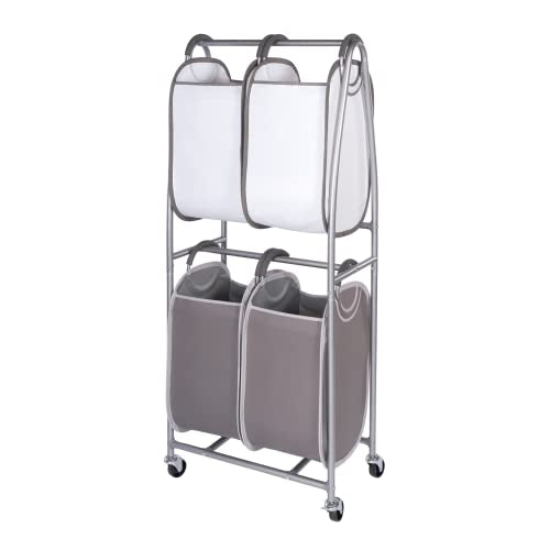 2-Tier Vertical Rolling Laundry Cart with 4 Removable Hampers & Odor Control