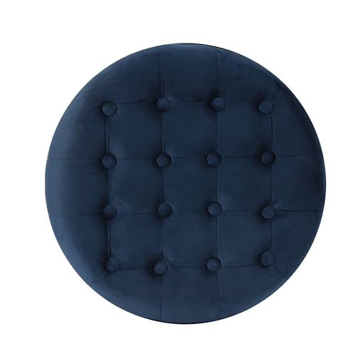 HomePop 19-Inch Velvet Button Tufted Round Storage Ottoman - Navy Blue