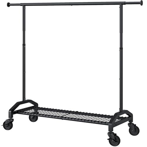 Wiracks Heavy Duty Black Clothes Rack with Extendable Rod & Wheels, 350lbs Capacity