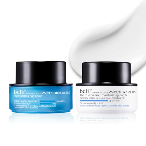 belif Peptide Eye Bomb & Moisturizing Bomb Duo ? Firming Anti-Aging Eye Cream + Intense Hydration Face Cream for Fine Lines, Wrinkles & Dry Skin ? Korean Skincare Set, 50ml