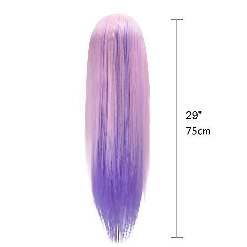 TopDirect 29" Mannequin Head with Hair,Doll Head for Cosmetology Hair Styling Training Head,Manikin Braiding Head With Clamp Holder and Styling Tools (Pink Purple)