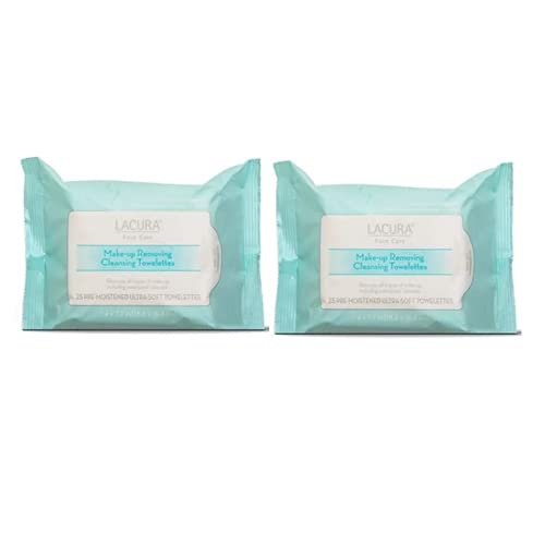 Lacura Face Care Make-Up Removing Cleansing Towelettes 7.4 x7.2in 18.8 x 18.3cm 25ct (Two Bags)