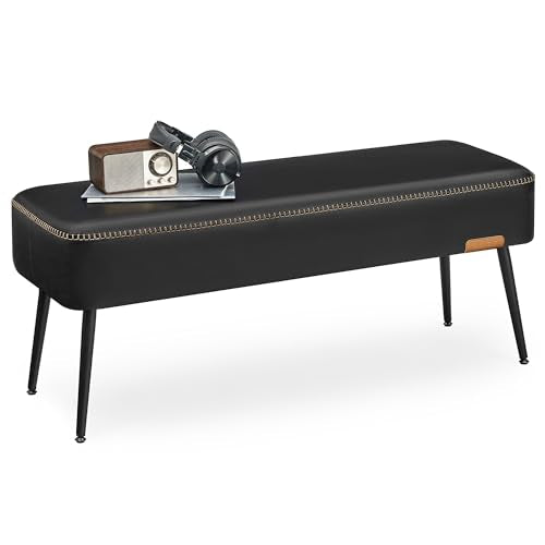 VASAGLE Steel Leg Bench for Entryway - PU Leather, 660 lb Load Capacity, Ink Black Variation