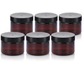 (6 pack) 3 oz Amber PET Plastic Jar with Black Smooth Lid Refillable Storage Travel