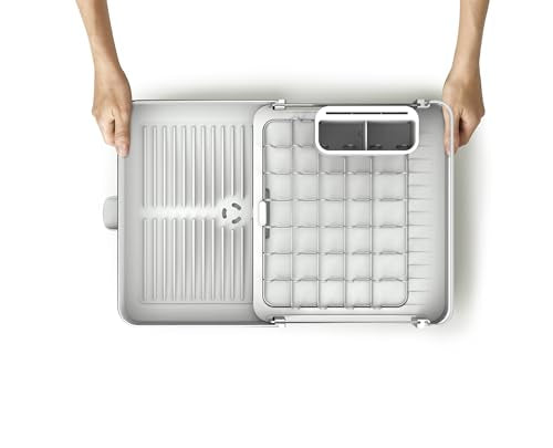 Extendable Steel Dish Rack with Draining Spout - 1-Tier Light Stone