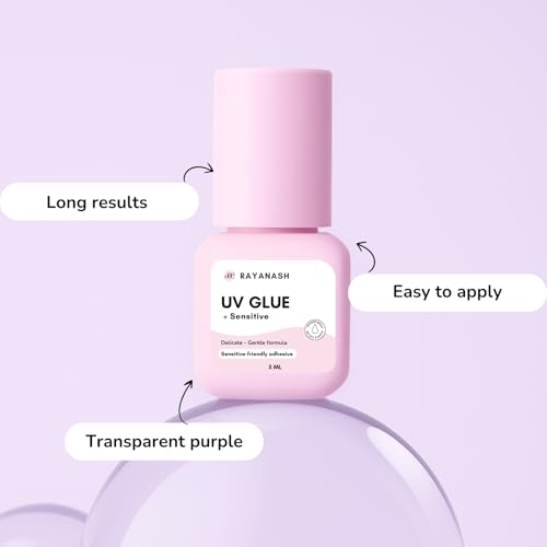 UV Eyelash Glue for Professional - Transparent Purple UV Light Adhesive for Lash Extensions, 1 Sec Fast Drying, Extra Strong Hold Up to 8 Weeks Retention